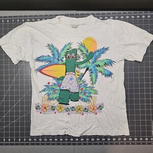 Vintage Gumby Tshirt Small 80s Surfing Double Sided Art Clokey Cartoon Comic